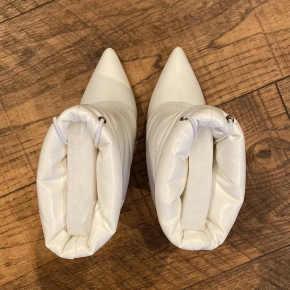 PUFFER HEELED BOOT Stiletto White Pointed Toe Bootie - Picture 9 of 11
